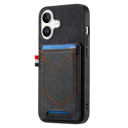 For iPhone 16 Plus Denim Texture Leather Skin Phone Case with Card Slot(Black) - iPhone 16 Plus Cases by buy2fix | Online Shopping UK | buy2fix