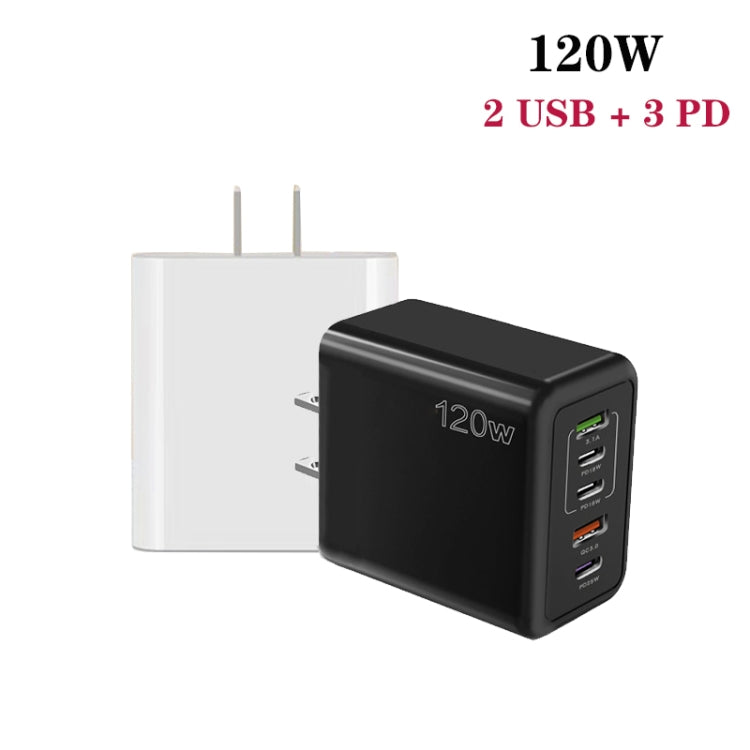 120W 3 PD Type-C Dual USB Multi Port Quick Charger for Mobile Phones, US Plug(Black) - USB Charger by buy2fix | Online Shopping UK | buy2fix