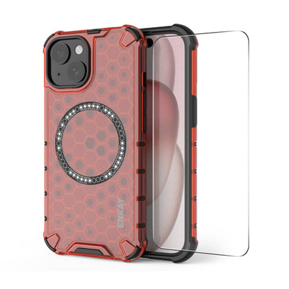 For iPhone 14 ENKAY Hat-Prince Honeycomb MagSafe Shockproof Phone Case with Large Arc Edge Film(Red) - iPhone 14 Cases by ENKAY | Online Shopping UK | buy2fix