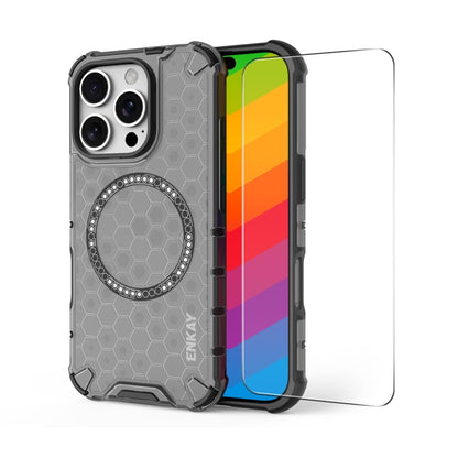 For iPhone 14 Pro Max ENKAY Hat-Prince Honeycomb MagSafe Shockproof Phone Case with Large Arc Edge Film(Grey) - iPhone 14 Pro Max Cases by ENKAY | Online Shopping UK | buy2fix