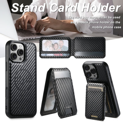 For iPhone 14 Plus Suteni TXWH18 Carbon Fiber Texture Detachable Wallet MagSafe Phone Case(Black) - iPhone 14 Plus Cases by Suteni | Online Shopping UK | buy2fix