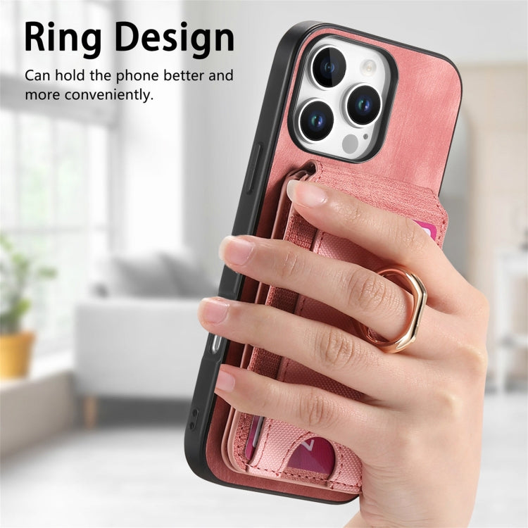 For iPhone 16 Pro Max Retro Splitable Magnetic Stand Card Bag Leather Phone Case(Pink) - iPhone 16 Pro Max Cases by buy2fix | Online Shopping UK | buy2fix