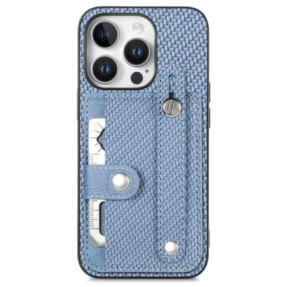 For iPhone 16 Pro Max Wristband Kickstand Card Wallet Back Phone Case with Tool Knife(Blue) - iPhone 16 Pro Max Cases by buy2fix | Online Shopping UK | buy2fix