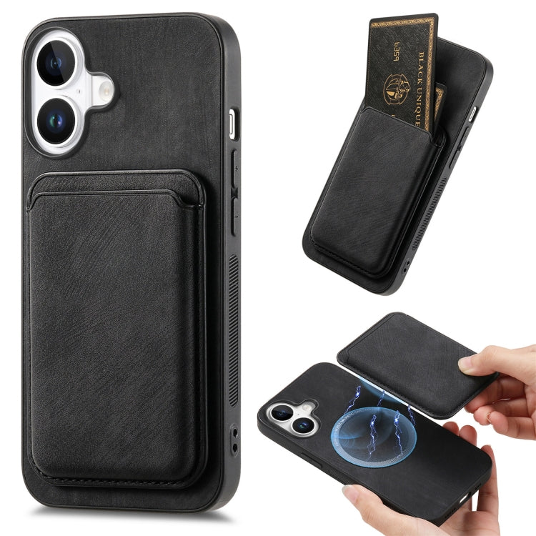 For iPhone 16 Retro Leather Card Bag Magnetic Phone Case(Black) - iPhone 16 Cases by buy2fix | Online Shopping UK | buy2fix