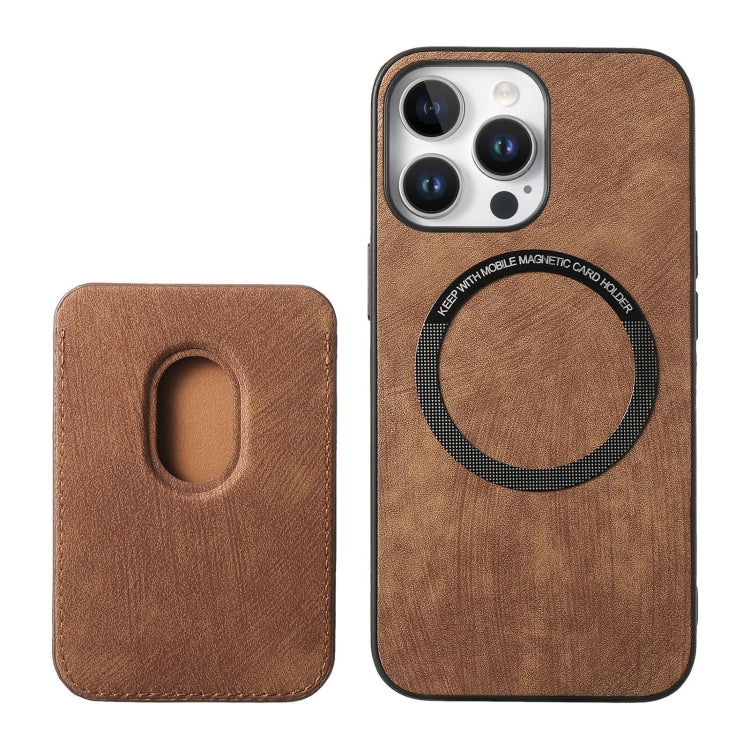 For iPhone 16 Pro Retro Leather Card Bag Magnetic Phone Case(Brown) - iPhone 16 Pro Cases by buy2fix | Online Shopping UK | buy2fix