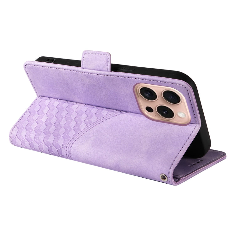 For iPhone 16 Pro Max ENKAY Embossed Rhombus Starry Leather Phone Case with Screen Film(Purple) - iPhone 16 Pro Max Cases by ENKAY | Online Shopping UK | buy2fix