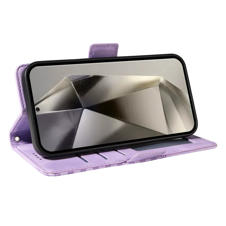 For Samsung Galaxy S25 Ultra 5G ENKAY Embossed Rhombus Starry Leather Phone Case with Screen Film(Purple) - Galaxy S25 Ultra 5G Cases by ENKAY | Online Shopping UK | buy2fix