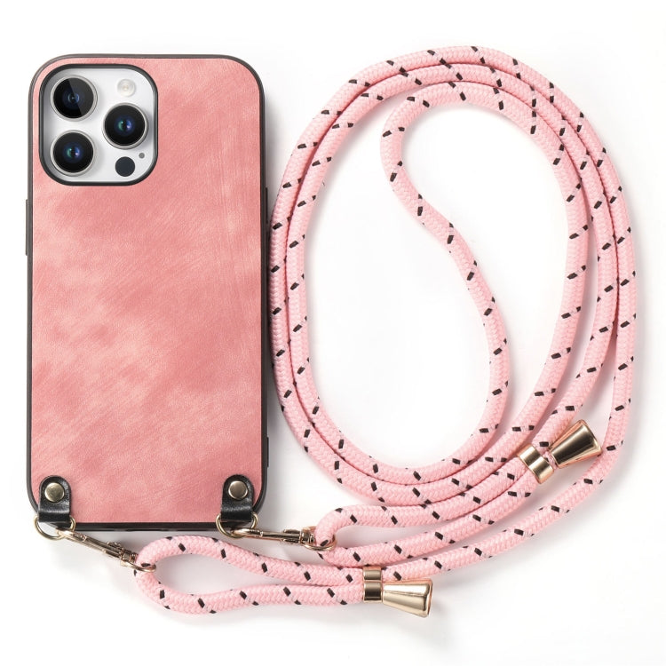 For iPhone 16 Pro Max Vintage Leather PC Back Cover Phone Case with Crossbody Strap(Pink) - iPhone 16 Pro Max Cases by buy2fix | Online Shopping UK | buy2fix