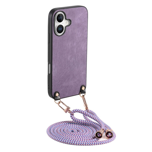 For iPhone 16 Vintage Leather PC Back Cover Phone Case with Crossbody Strap(Purple) - iPhone 16 Cases by buy2fix | Online Shopping UK | buy2fix