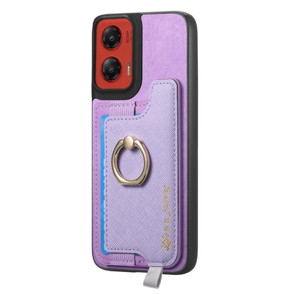 For Motorola Moto G Stylus 5G 2024 Retro Magsafe Cross Leather Ring Holder Card Bag Phone Case(Purple) - Motorola Cases by buy2fix | Online Shopping UK | buy2fix