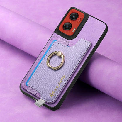 For Motorola Moto G Stylus 5G 2024 Retro Magsafe Cross Leather Ring Holder Card Bag Phone Case(Purple) - Motorola Cases by buy2fix | Online Shopping UK | buy2fix