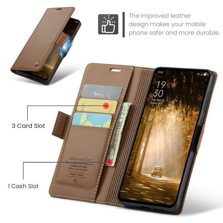 For OPPO Reno12 F /12 FS 5G CaseMe 023 Butterfly Buckle Litchi Texture RFID Anti-theft Leather Phone Case(Brown) - Reno12 F Cases by CaseMe | Online Shopping UK | buy2fix