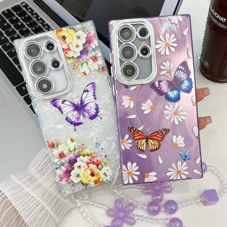 For Samsung Galaxy S25+ 5G Plating Texture Butterfly Wristband TPU Phone Case with Glitter Lens Film(Flowers Butterflies HU1) - Galaxy S25+ 5G Cases by buy2fix | Online Shopping UK | buy2fix