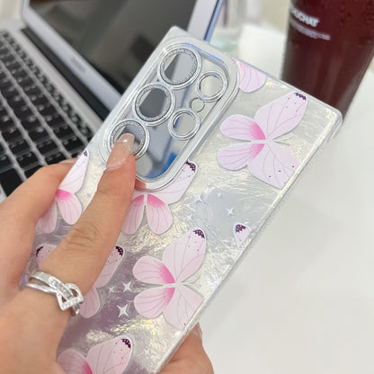 For Samsung Galaxy S25 Ultra 5G Plating Texture Butterfly Wristband TPU Phone Case with Glitter Lens Film(Silver Butterflies HU6) - Galaxy S25 Ultra 5G Cases by buy2fix | Online Shopping UK | buy2fix