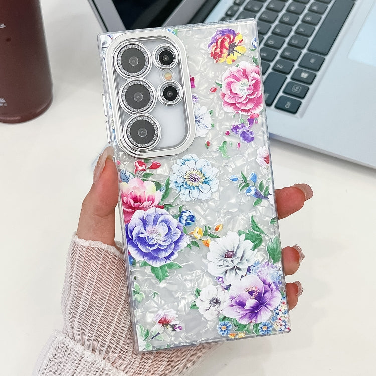 For Samsung Galaxy S25 Ultra 5G Electroplating Flowers Plants Texture TPU Phone Case(Peony FL14) - Galaxy S25 Ultra 5G Cases by buy2fix | Online Shopping UK | buy2fix