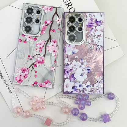 For Samsung Galaxy S25 Ultra 5G Electroplating Flowers Plants Texture Wristband TPU Phone Case(Lilac Flowers FL16) - Galaxy S25 Ultra 5G Cases by buy2fix | Online Shopping UK | buy2fix