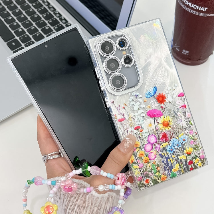 For Samsung Galaxy S25 Ultra 5G Electroplating Flower Texture Wristband TPU Phone Case(Wild Chrysanthemum SH5) - Galaxy S25 Ultra 5G Cases by buy2fix | Online Shopping UK | buy2fix