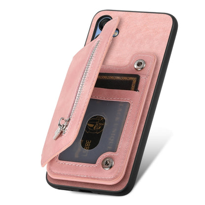 For Samsung Galaxy S25 5G Retro MagSafe Zipper Wallet Card Bag Back Phone Case(Pink) - Galaxy S25 5G Cases by buy2fix | Online Shopping UK | buy2fix