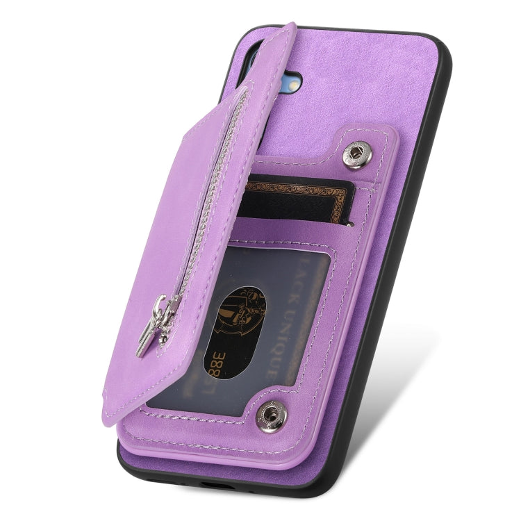 For Samsung Galaxy S25 5G Retro MagSafe Zipper Wallet Card Bag Back Phone Case(Purple) - Galaxy S25 5G Cases by buy2fix | Online Shopping UK | buy2fix