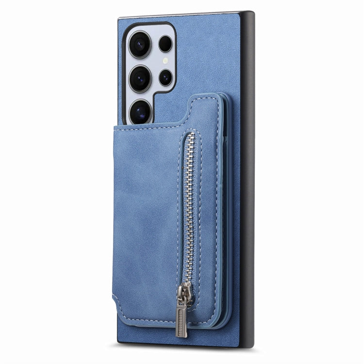 For Samsung Galaxy S25 Ultra 5G Retro MagSafe Zipper Wallet Card Bag Back Phone Case(Blue) - Galaxy S25 Ultra 5G Cases by buy2fix | Online Shopping UK | buy2fix