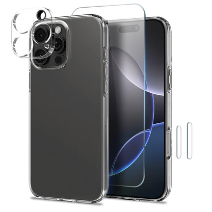 For iPhone 16 Pro NORTHJO 4 in 1 TPU Phone Case with Screen Film and Lens Film and Camera Control Button Cover(Clear) - iPhone 16 Pro Cases by NORTHJO | Online Shopping UK | buy2fix