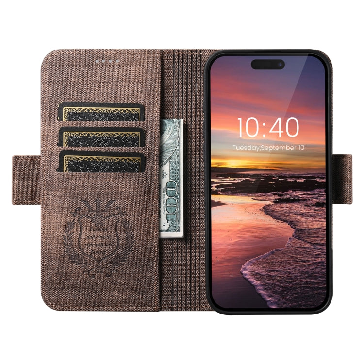 For iPhone 16 Pro Suteni J07 Multi-functional Horizontal MagSafe Denim Leather Phone Case(Brown) - iPhone 16 Pro Cases by Suteni | Online Shopping UK | buy2fix