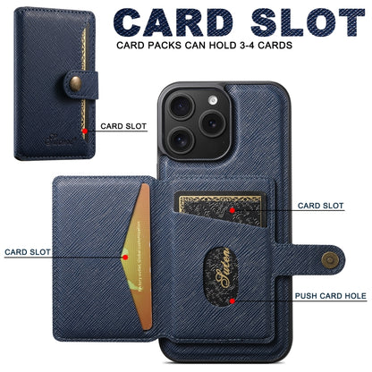 For iPhone 16 Suteni H20 Cross-Grain MagSafe Horizontal Card Bag Back Phone Case(Blue) - iPhone 16 Cases by Suteni | Online Shopping UK | buy2fix