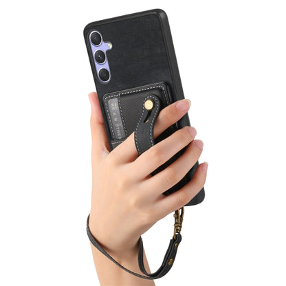 For Samsung Galaxy S25 5G Retro Cross Wristband Wallet Leather Back Phone Case(Black) - Galaxy S25 5G Cases by buy2fix | Online Shopping UK | buy2fix