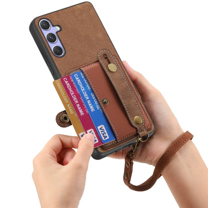 For Samsung Galaxy S25+ 5G Retro Cross Wristband Wallet Leather Back Phone Case(Brown) - Galaxy S25+ 5G Cases by buy2fix | Online Shopping UK | buy2fix