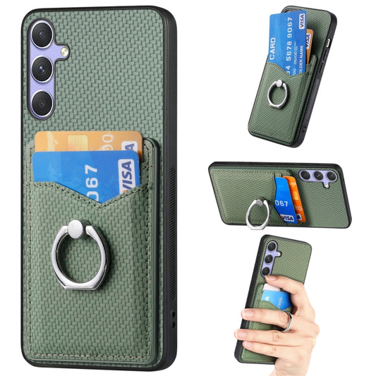 For Samsung Galaxy S25 Ultra 5G Carbon Fiber Card Wallet Ring Phone Case(Green) - Galaxy S25 Ultra 5G Cases by buy2fix | Online Shopping UK | buy2fix