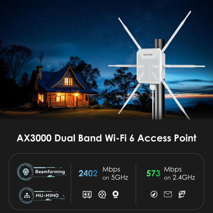 WAVLINK WN588HX3 AX3000 Outdoor WiFi Extender with 6 Antennas Dual Band WiFi Repeater, Plug:US Plug - Wireless Routers by WAVLINK | Online Shopping UK | buy2fix