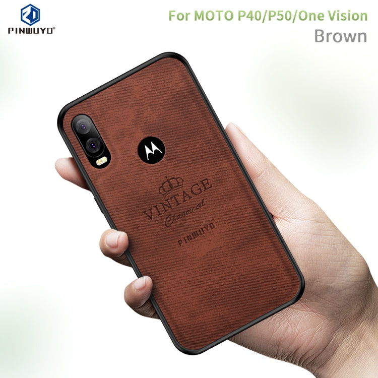 PINWUYO Shockproof Waterproof Full Coverage PC + TPU + Skin Protective Case for Motorola Moto P40 / P50 / One Vision(Brown) - Motorola Cases by PINWUYO | Online Shopping UK | buy2fix