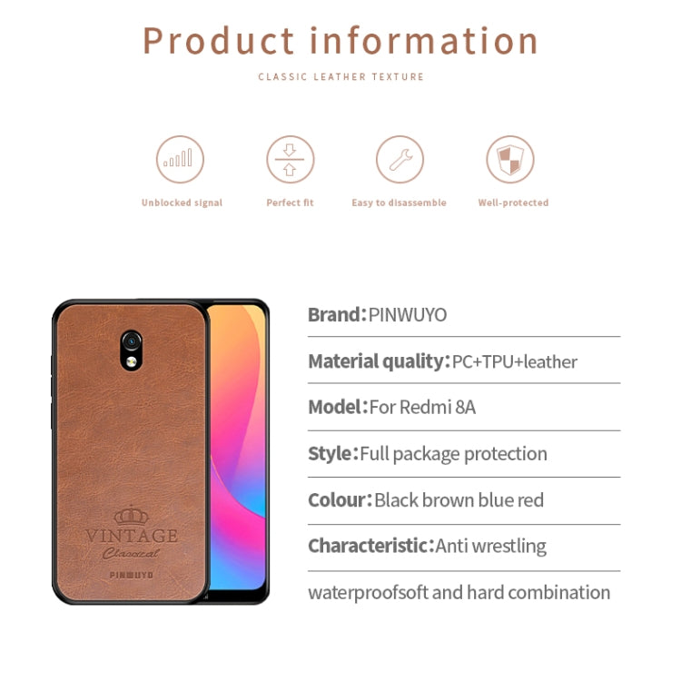 For Xiaomi RedMi 8A PINWUYO Pin Rui Series Classical Leather, PC + TPU + PU Leather Waterproof And Anti-fall All-inclusive Protective Shell(Black) - Xiaomi Cases by PINWUYO | Online Shopping UK | buy2fix