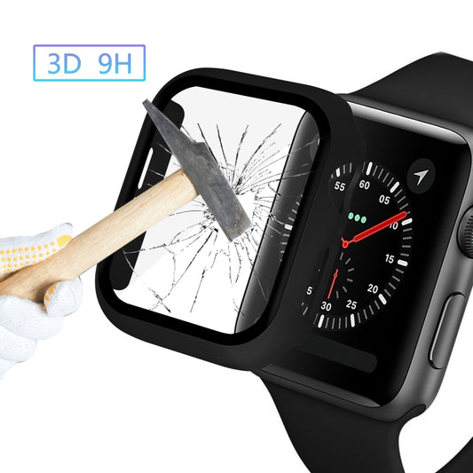 ENKAY Hat-prince Full Coverage PC Case + Tempered Glass Protector for Apple Watch Series 5 / 4 44mm(Black) - Watch Cases by ENKAY | Online Shopping UK | buy2fix