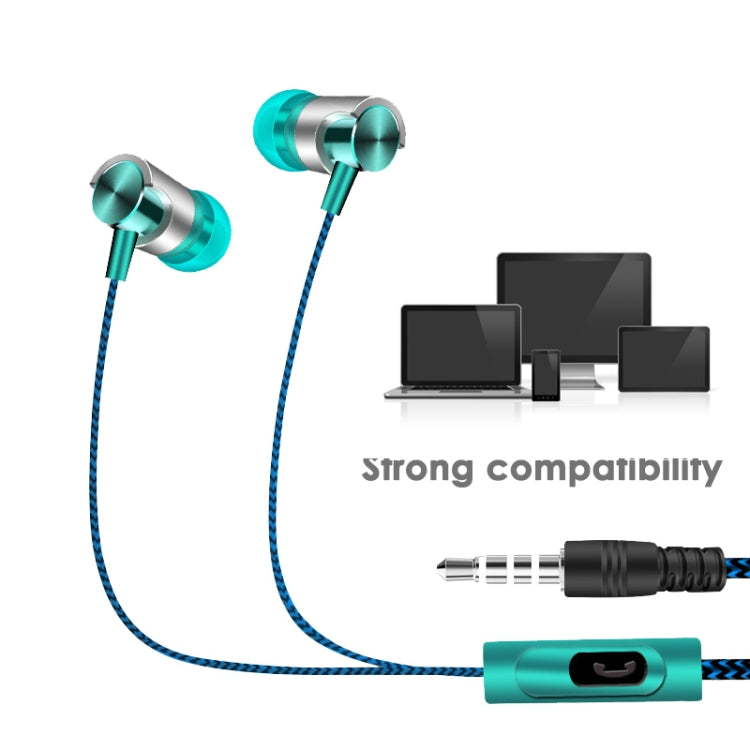 Metal Wired Earphone Super Bass Sound Headphones In-Ear Sport Headset with Mic for Xiaomi Samsung Huawei(Green) - In Ear Wired Earphone by buy2fix | Online Shopping UK | buy2fix