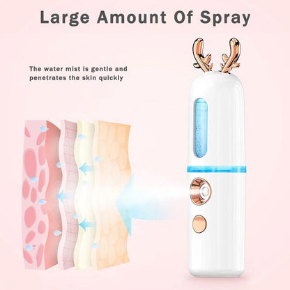 Facial Steamer Nano Spray Water Replenishing Instrument Portable Cold Spray Machine Charging Beauty Instrument Automatic Alcohol Sprayer, Style:Cute Deer(Pink) - Beauty Instrument by buy2fix | Online Shopping UK | buy2fix