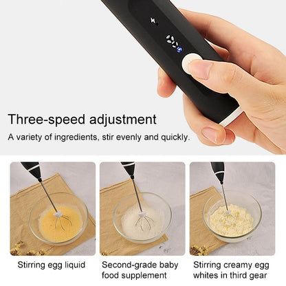 Kitchen Electric Hand-held Egg Beater Milk Coffee Mixer Stainless Steel Mini Handle Mixer(Black) - Stirrer & Squeezer by buy2fix | Online Shopping UK | buy2fix