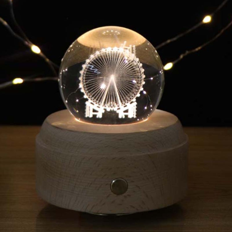 Girl Bedside Lamp Crystal Ball Wooden Base Music Box Charging Glow Rotating Night Light, Random Music(Ferris Wheel) - Novelty Lighting by buy2fix | Online Shopping UK | buy2fix