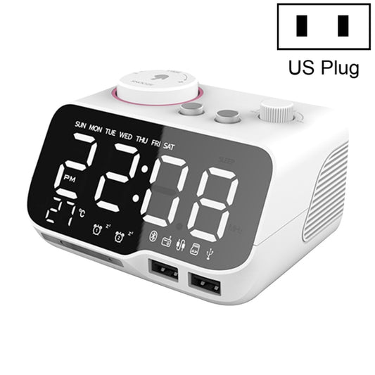 M9 Wireless Bluetooth Speaker Multifunctional Desktop Alarm Clock Support TF Card & U Disk & AUX US Plug(White) - Desktop Speaker by buy2fix | Online Shopping UK | buy2fix