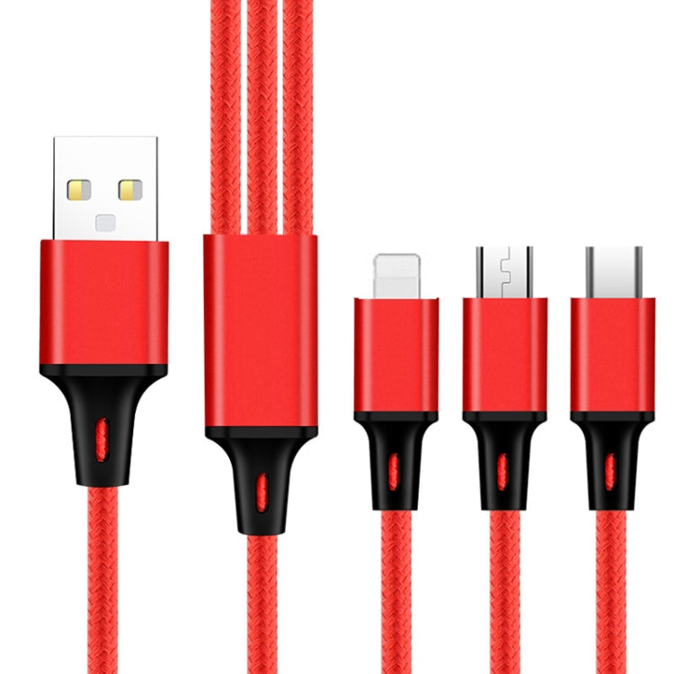 2 PCS ZZ034 USB To 8 Pin + USB-C / Type-C + Micro USB 3 In 1 Fast Charging Cable, Style: Mini-Red - Multifunction Cable by buy2fix | Online Shopping UK | buy2fix