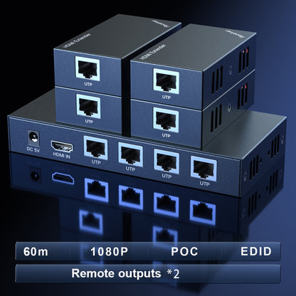 60m 1x4 HDMI Splitter POC Distribution Extender Supports 1080P@60Hz, Plug: US Plug - Splitter by PWAY | Online Shopping UK | buy2fix