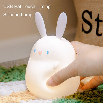 Cute Cartoon Bunny USB Pat Touch Timing Silicone Lamp(White) - Night Lights by buy2fix | Online Shopping UK | buy2fix