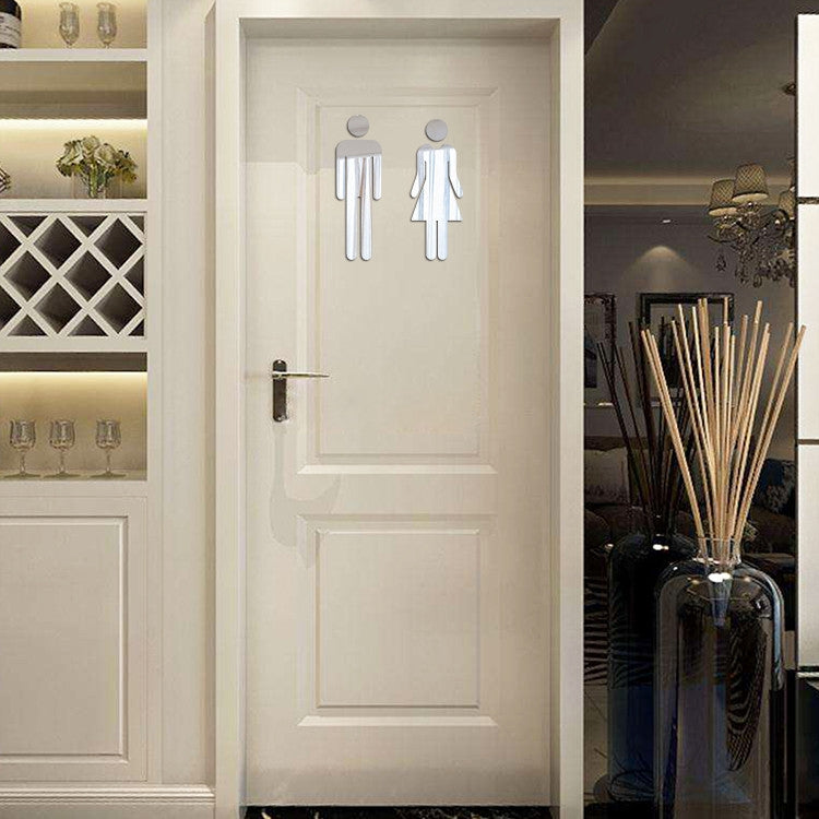 2 PCS 20cm 3D DIY Man & Woman Toilet Sticker WC Door Sign Decals Toilet Signs(Rose Gold) - Ornaments by buy2fix | Online Shopping UK | buy2fix