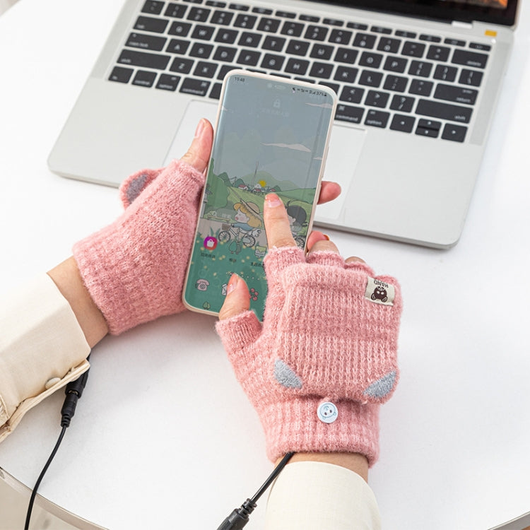 Winter Office USB Heating Warm Half Finger with Cover Gloves Heated Pad, Size: Free Size(Beige) - Safety Gloves by buy2fix | Online Shopping UK | buy2fix