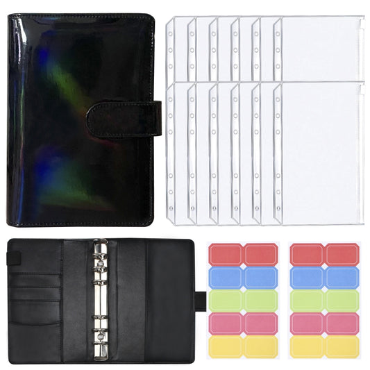 A6 Dazzling Color Loose-leaf Handbook Laser Macaroon PU Cash Budget Book(Black) - Notebooks by buy2fix | Online Shopping UK | buy2fix