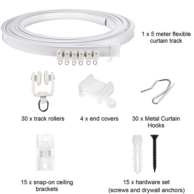 5M Curtain Track Curved Rail Hook Pulley Mounting Code Screw Expansion Plug(White) - Curtain Decorative Accessories by buy2fix | Online Shopping UK | buy2fix