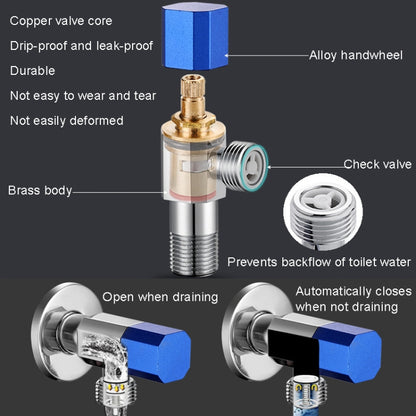 Eight Sides With Check Valve Pure Copper Angle Valve High Flow Water Inlet Valve(Blue Wheel) - Faucets & Accessories by buy2fix | Online Shopping UK | buy2fix