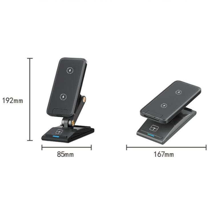 3-In-1 15W Portable Folding Desktop Stand Mobile Phone Wireless Charger(Black) - Wireless Charger by buy2fix | Online Shopping UK | buy2fix