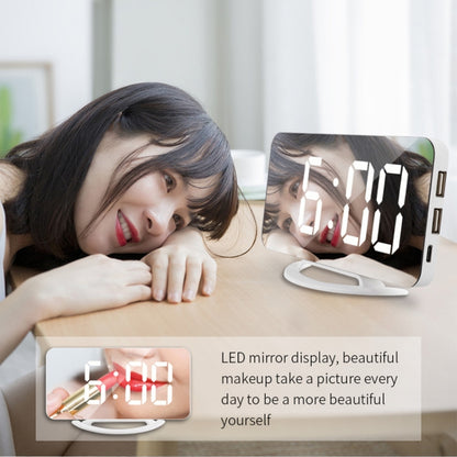 TS-8201 LED Digital Mirror Alarm Clock Big Screen Dual USB Desktop Table Clock, Color: RGB Display White Shell - Alarm Clocks by buy2fix | Online Shopping UK | buy2fix