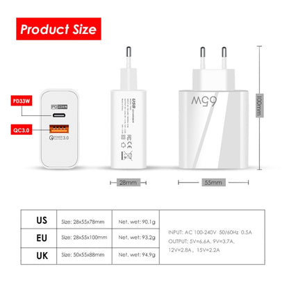 A502 65W USB-C/Type-C+USB Dual Port GaN Charger QC3.0 Laptop Universal Charger EU Plug White - USB Charger by buy2fix | Online Shopping UK | buy2fix